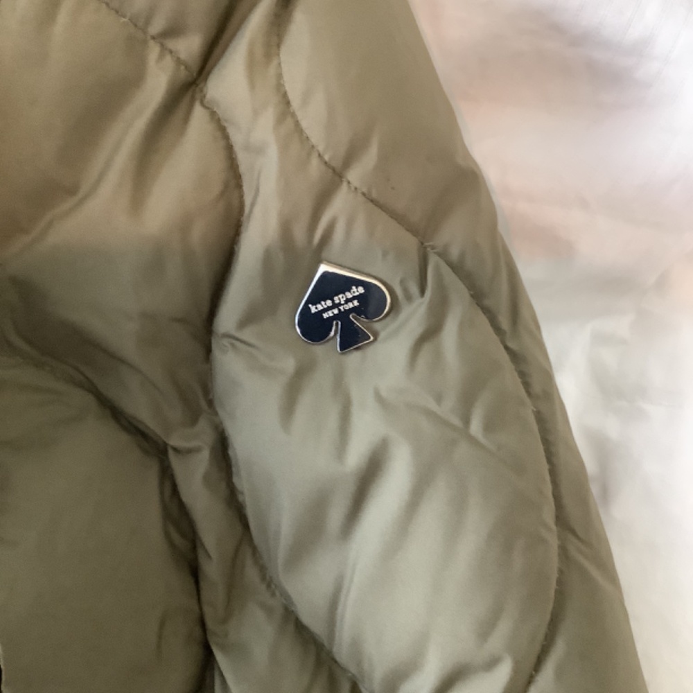 kate spade New York Faux Shearling Trim Down & Feather Fill Coat in Olive XL - Picture 11 of 13